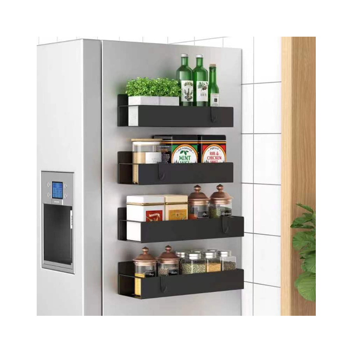 Metal 4 Pack Magnetic Spice Storage Rack Organizer for Refrigerator and Oven, Black